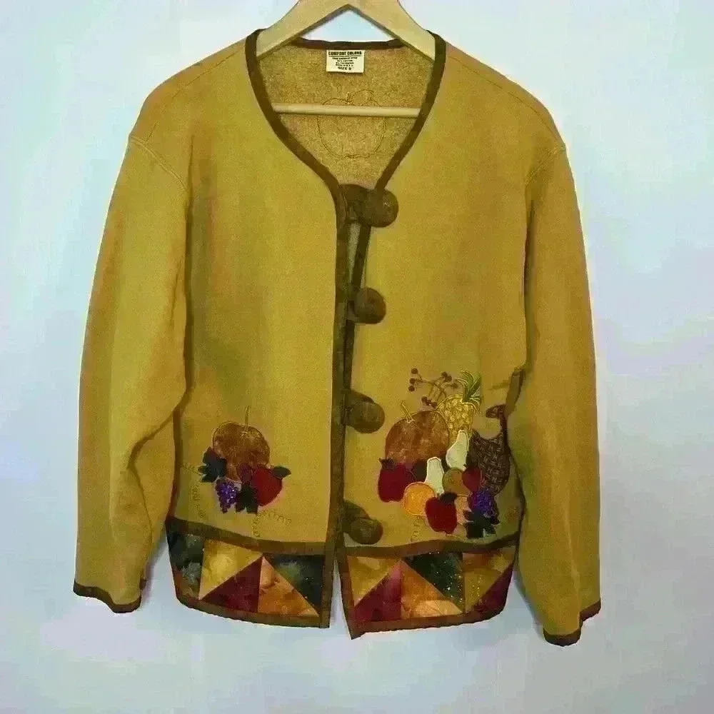 Vintage Comfort Colors Womens Jacket Cardigan Small‎ Suede Buttons Fall Boxy